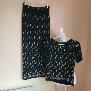 vintage 1990s two piece skirt set black white size SML